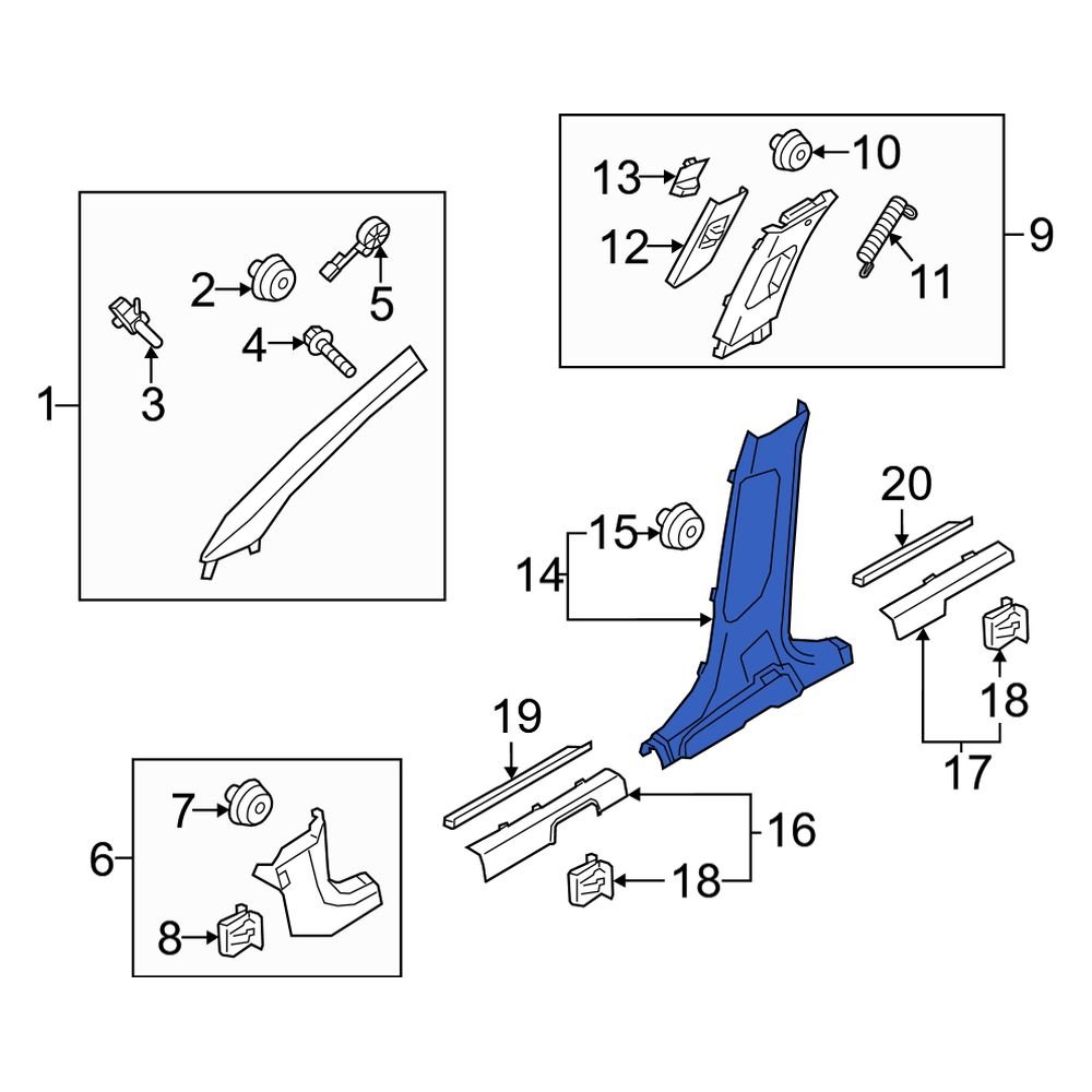 Kia OE 85830P2050GYT Door Pillar Post Trim Set
