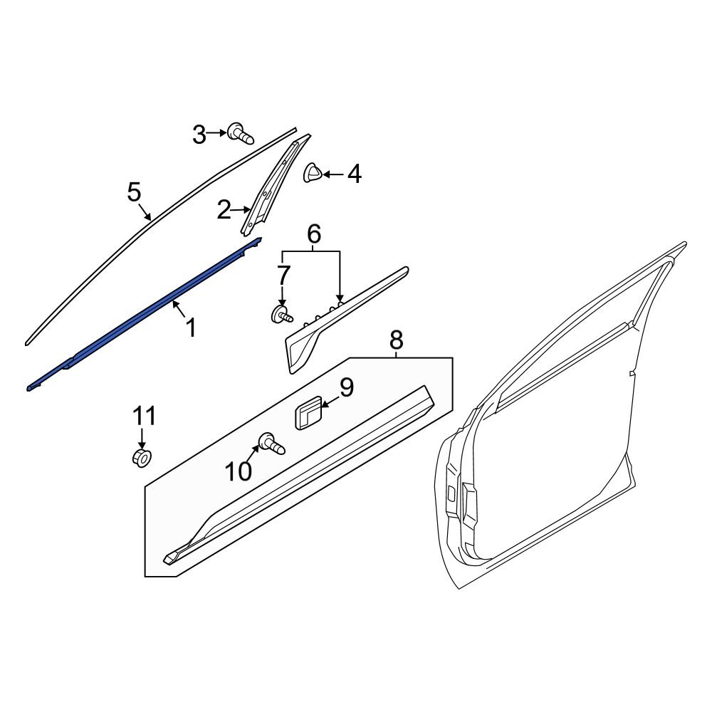 Kia OE 82210P2001 Front Left Door Belt Molding