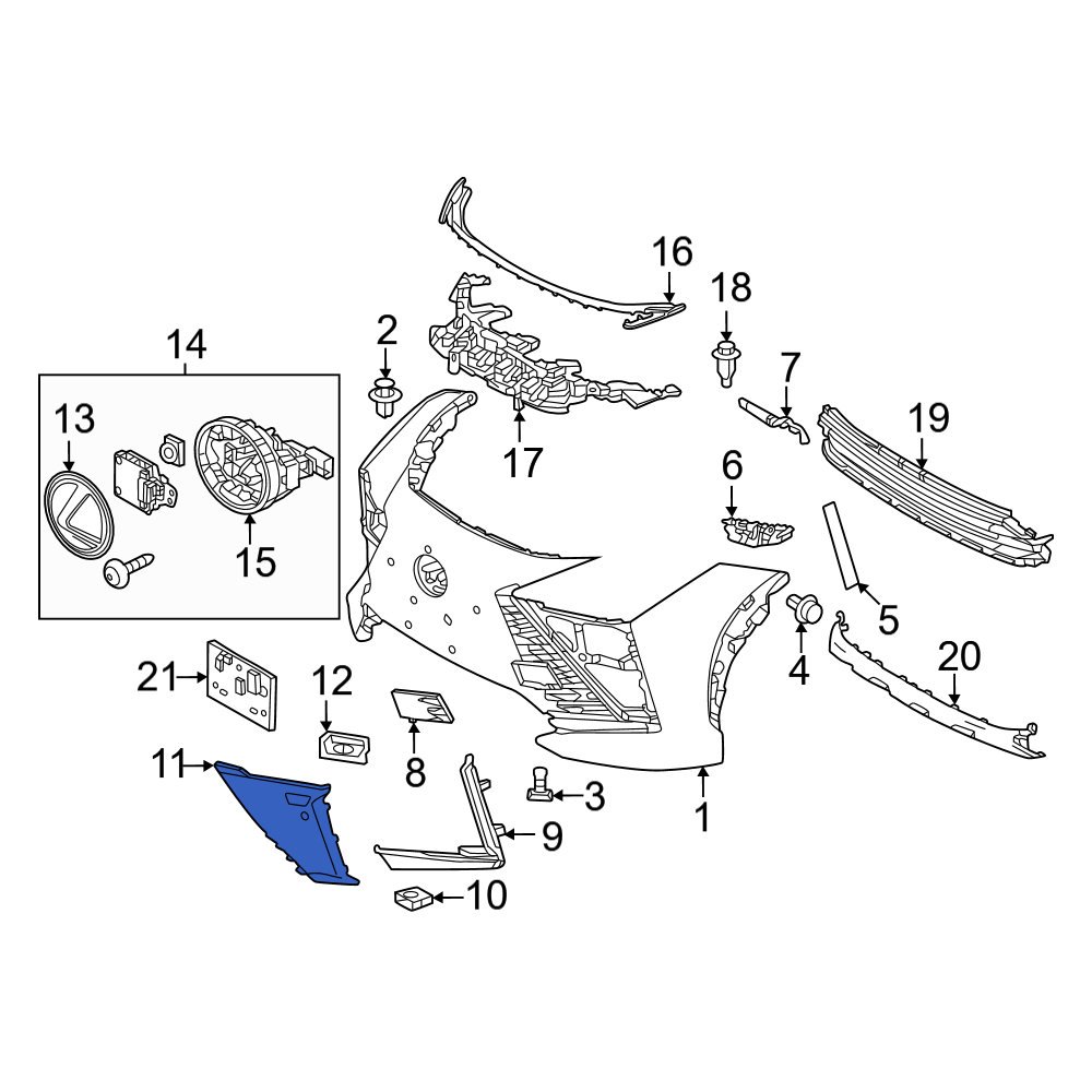 Lexus OE 5211546900 Front Right Bumper Cover Spacer Panel