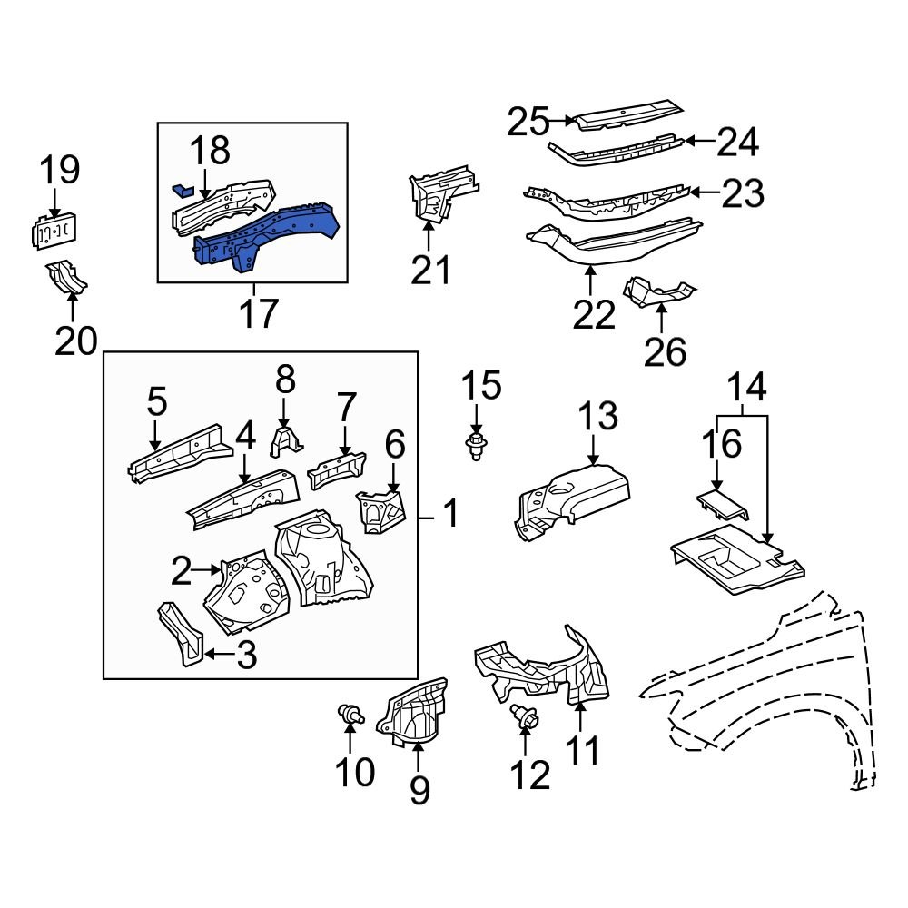 Lexus OE 5702848906 Front Left Frame Side Member Assembly