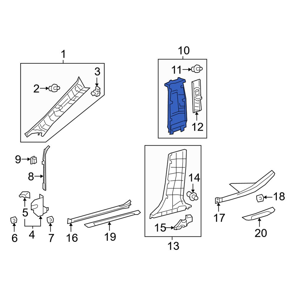 Lexus OE 6241006211E2 Right Upper Door Pillar Post Trim Set