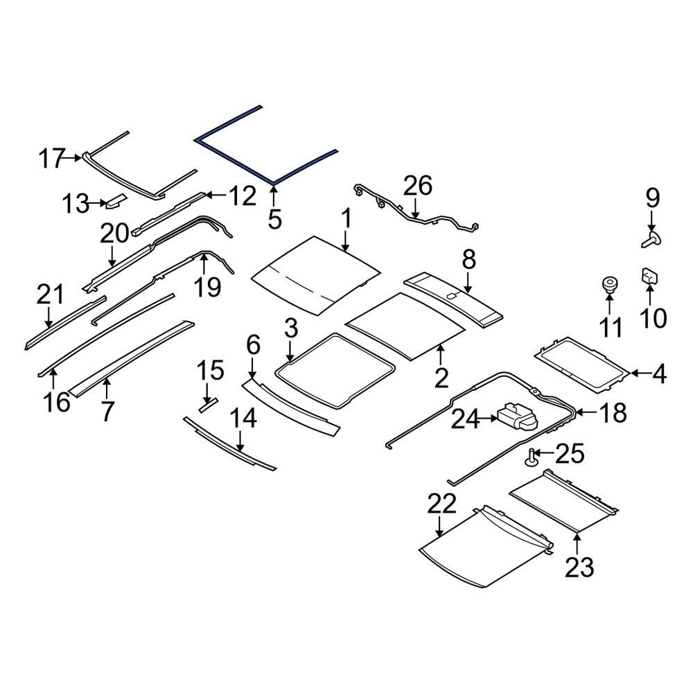 Lincoln OE 7T4Z7851707A Upper Sunroof Glass Seal
