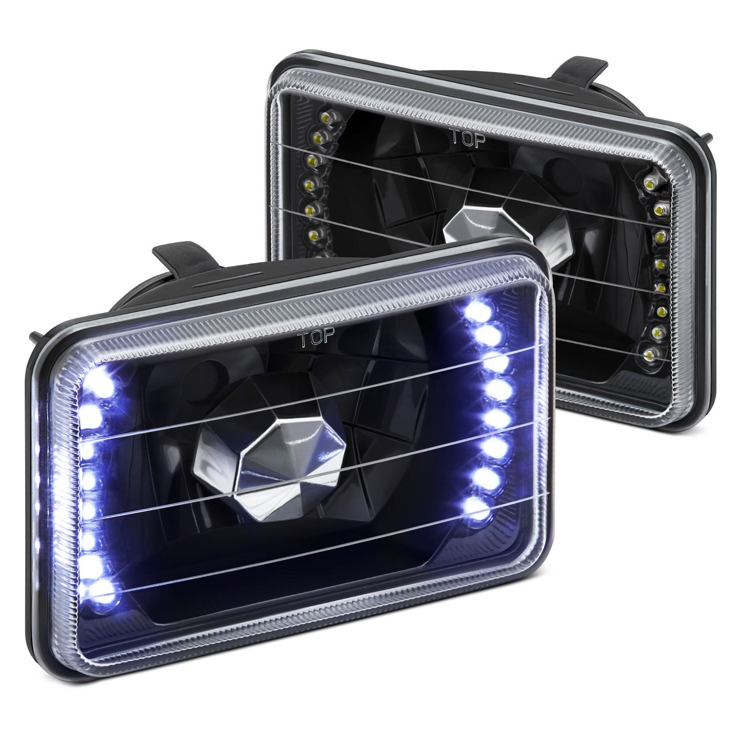 Details about   300W LED 4x6" Rectangular Projector Halo LED Headlights High Low Beam DRL Lamps