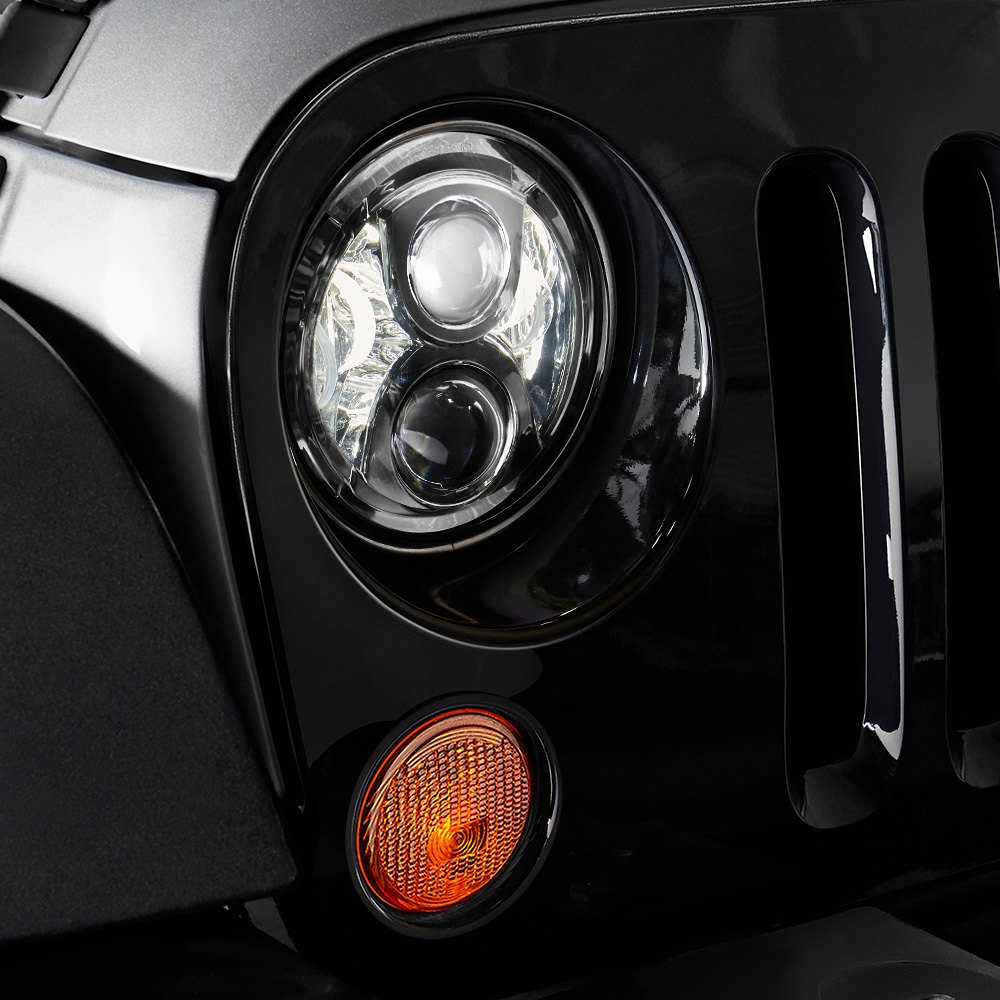 Lumen ® - 7" Round Chrome Projector LED Headlights Installed on a Jeep...