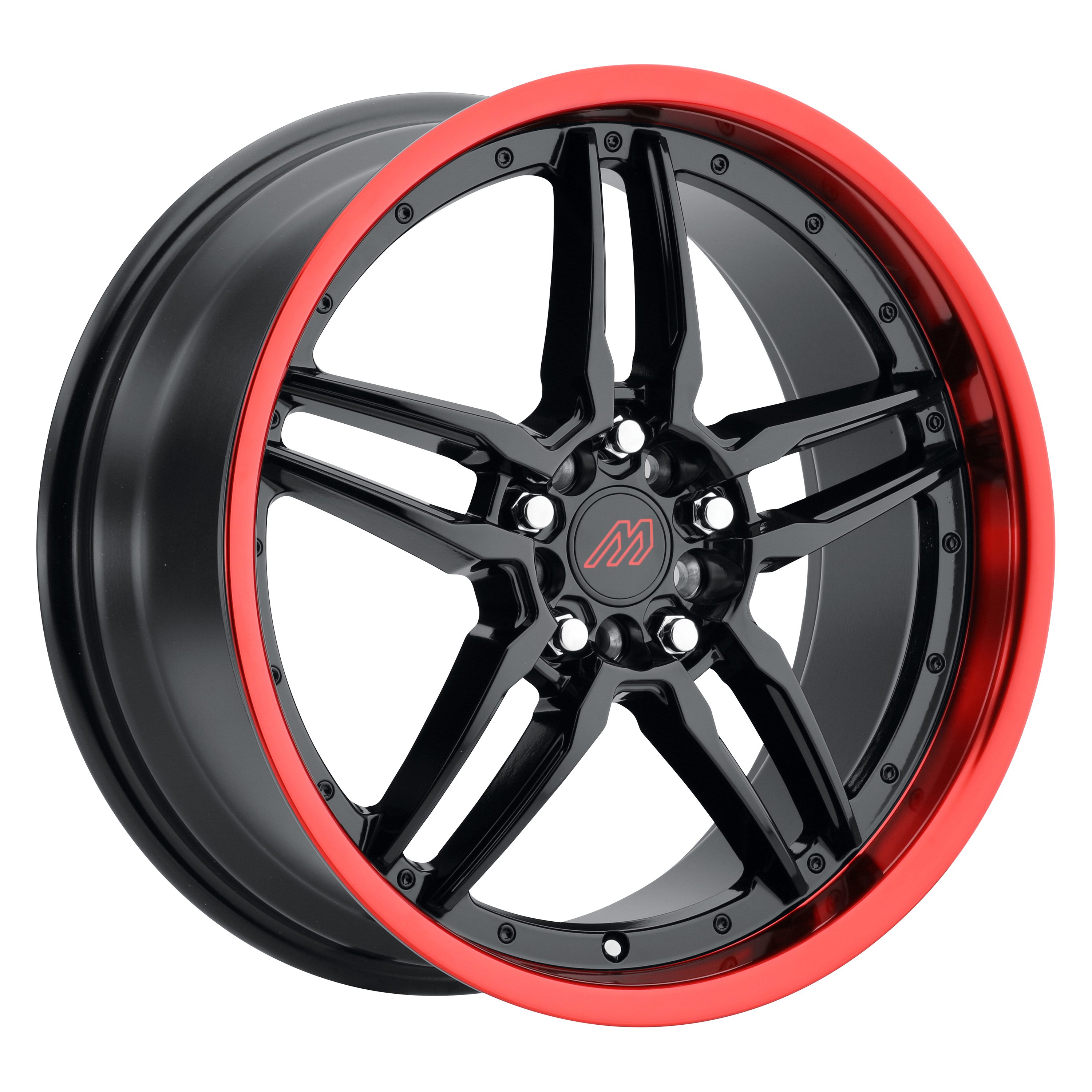 MACH PERFORMANCE® MP57 Wheels - Gloss Black with Red Machined Lip and ...