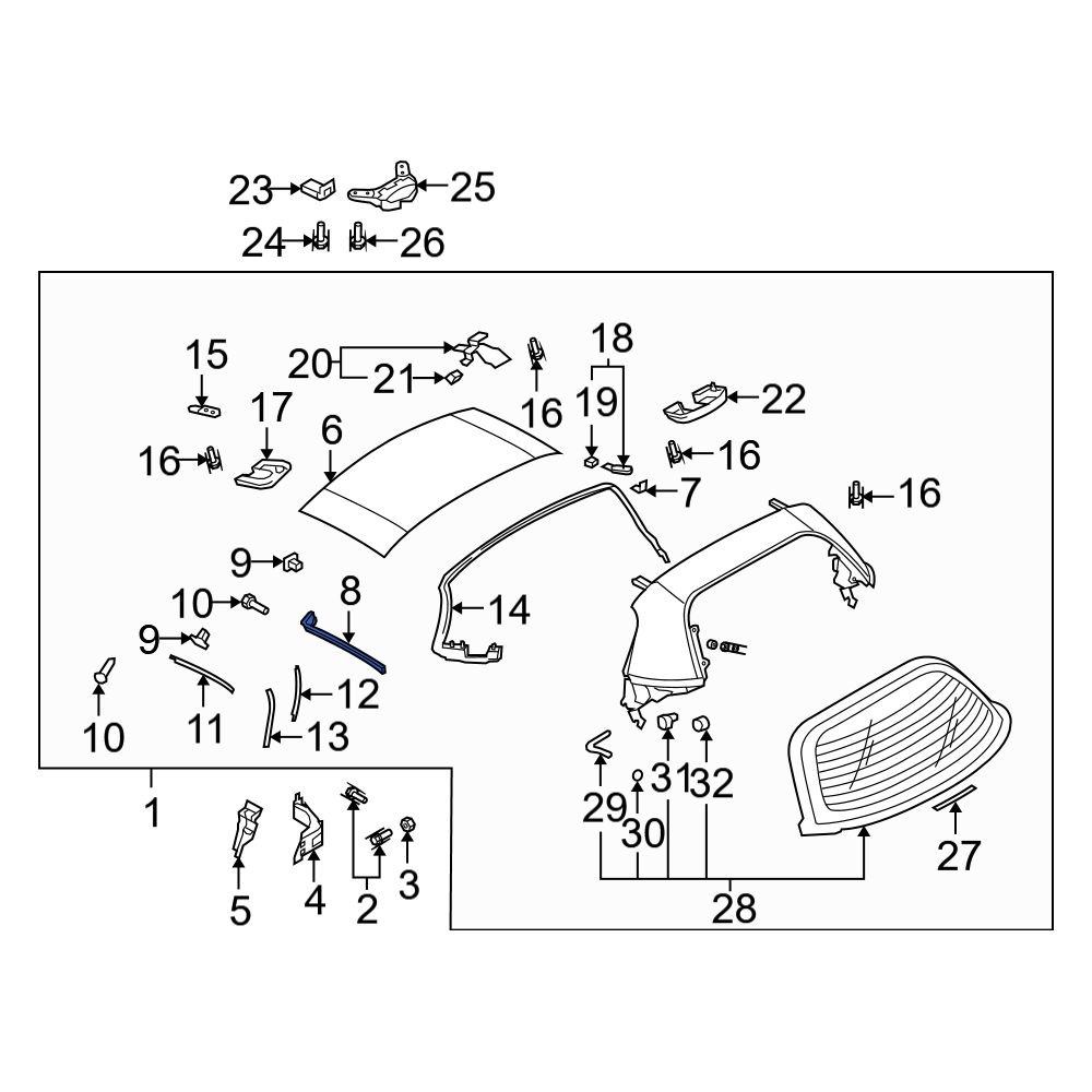 Mazda OE NE51R1411E Front Right Convertible Top Seal
