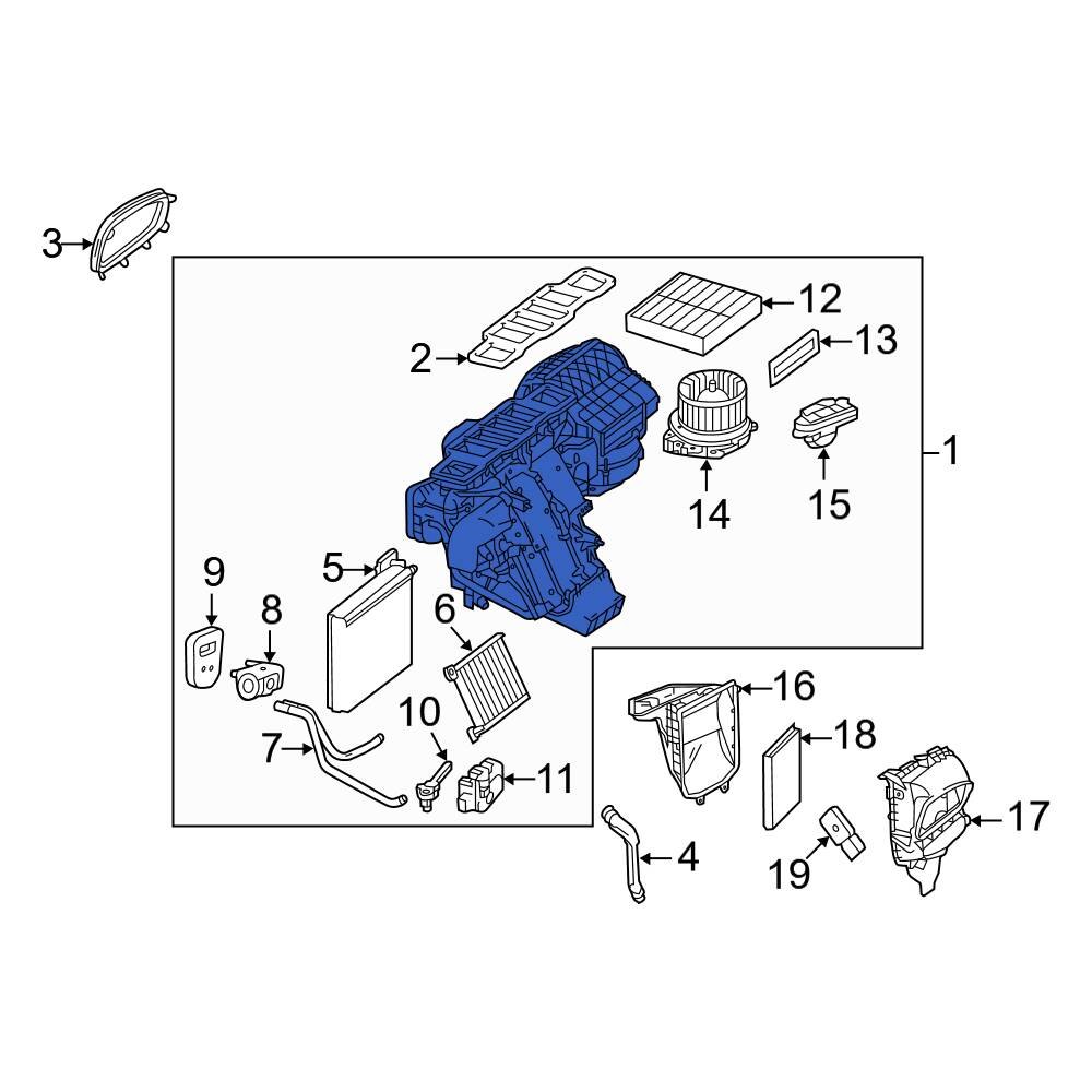 MercedesBenz OE 1668301660 Rear A/C Evaporator Core and Case Assembly