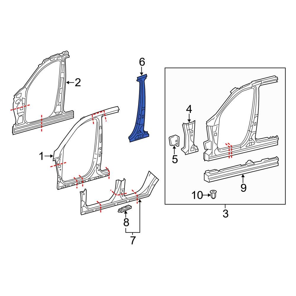 MercedesBenz OE 1666301800 Center Right Body BPillar Reinforcement
