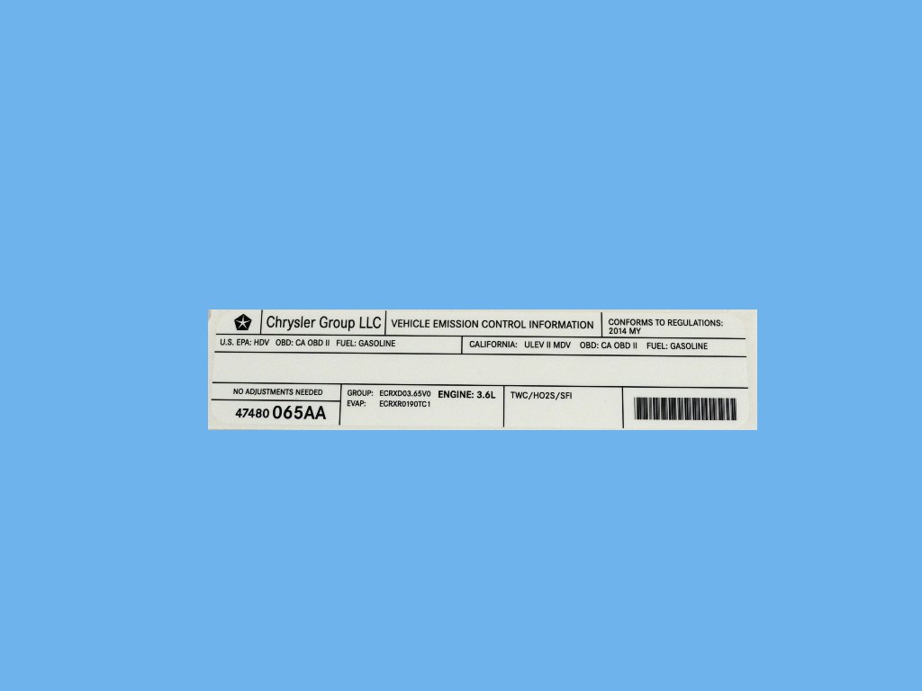 Mopar® 47480065AA Vehicle Emission Control Information Label