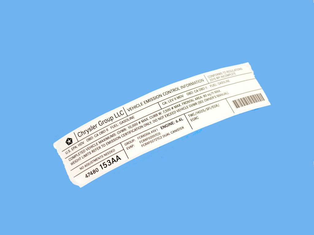 Mopar® 47480153AA Vehicle Emission Control Information Label