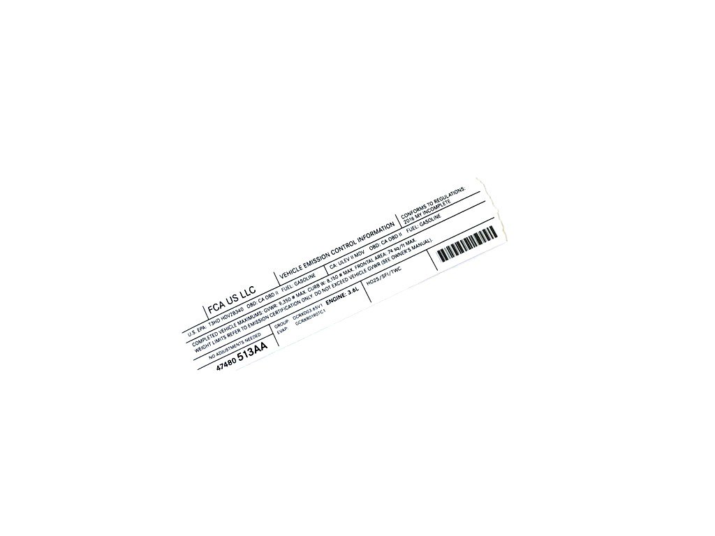 Mopar® 47480513AA Vehicle Emission Control Information Label
