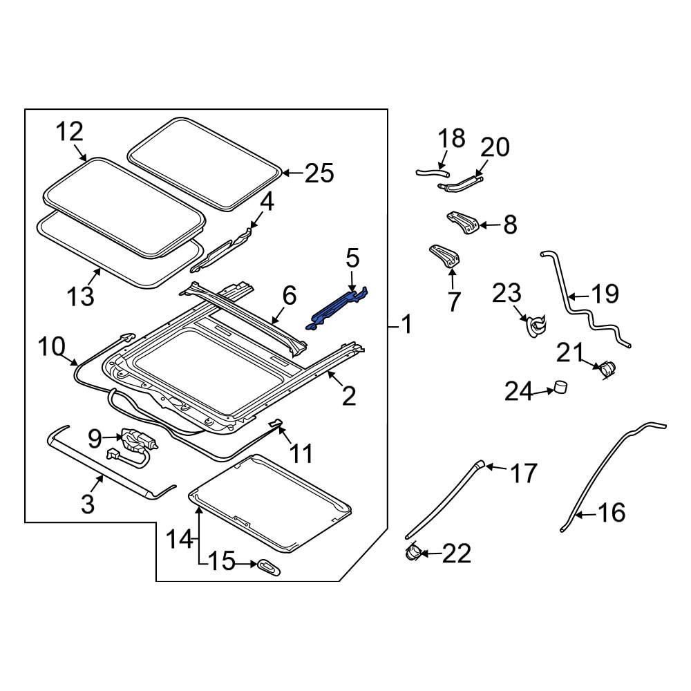 Nissan OE 91359CB04A Left Sunroof Guide Rail