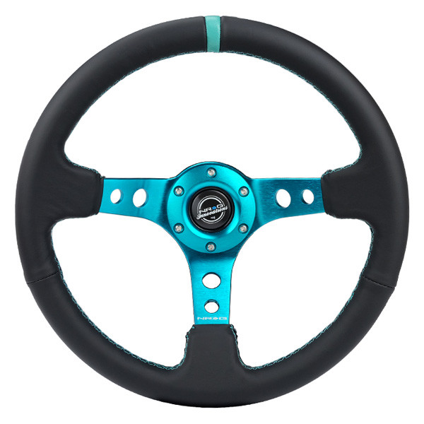 thumbnail image 2 of NRG Innovations Reinforced Leather Steering Wheel – D-Shape Flat Bottom, 320mm/330mm, Black Stitch 2 of 13