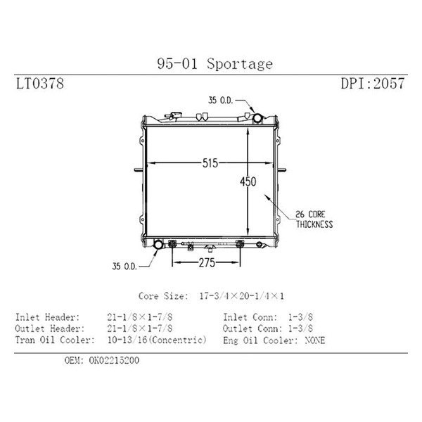 OSC Heat Transfer Products® 2057 - Downflow Engine Coolant Radiator ...