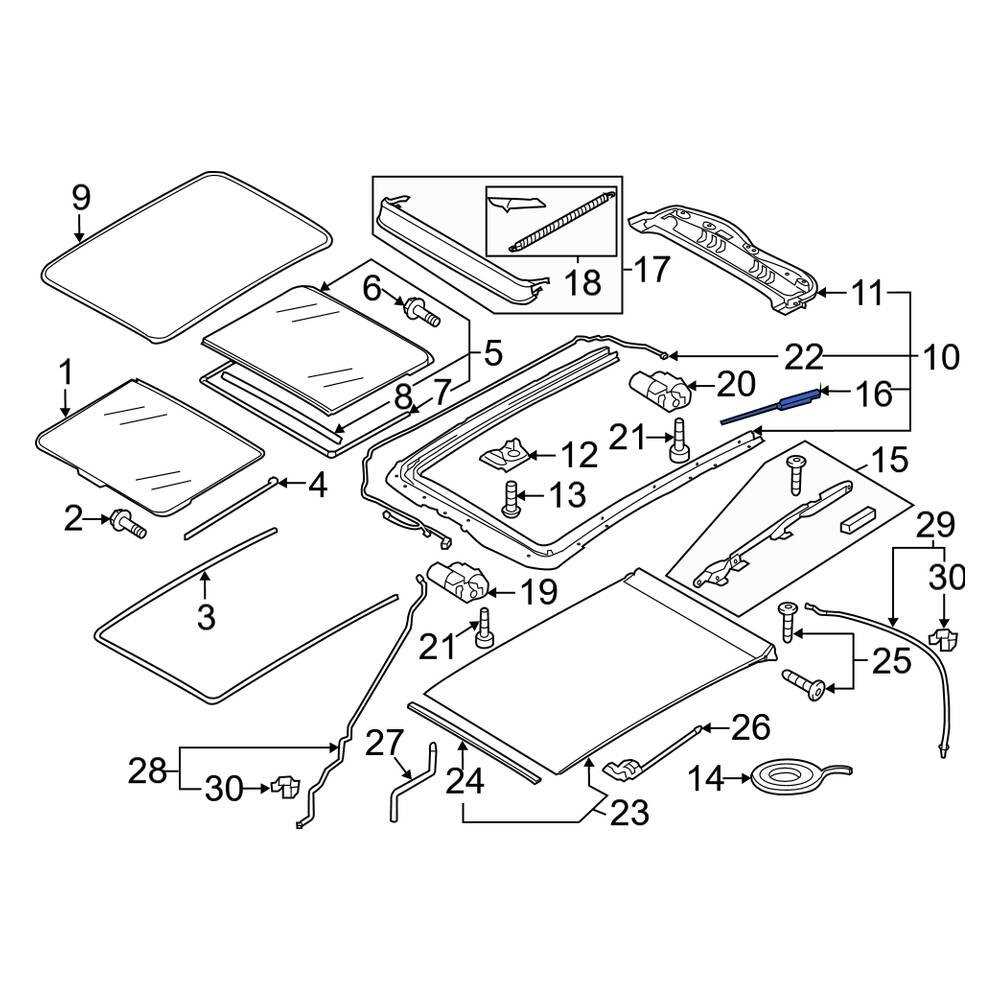 Porsche OE 958877049 Sunroof Frame Hardware Kit