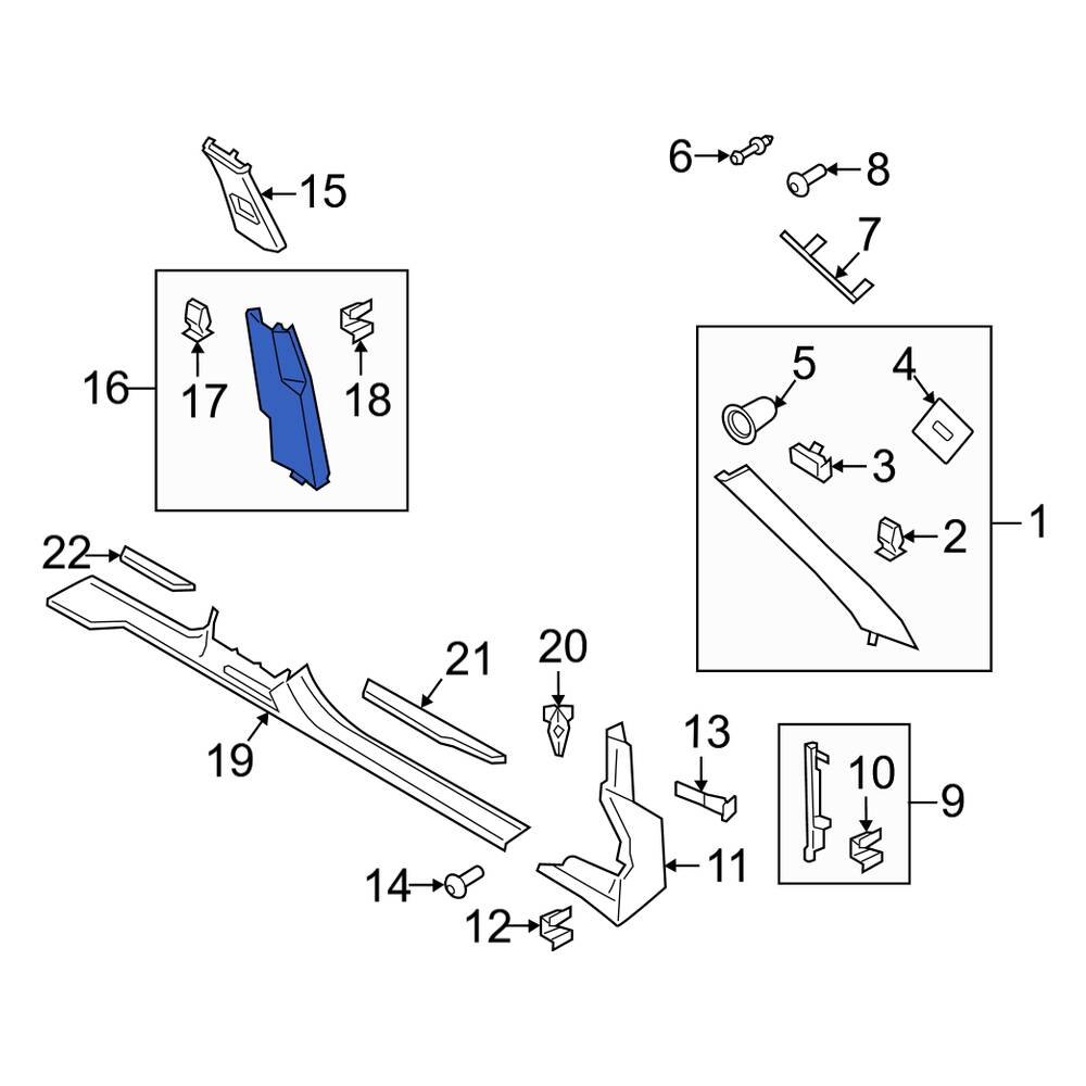 Porsche OE PAB867292BOL8 Right Lower Door Pillar Post Trim Set