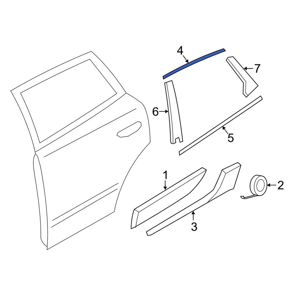Porsche OE 95B853317H Front Left Rearward Door Reveal Molding