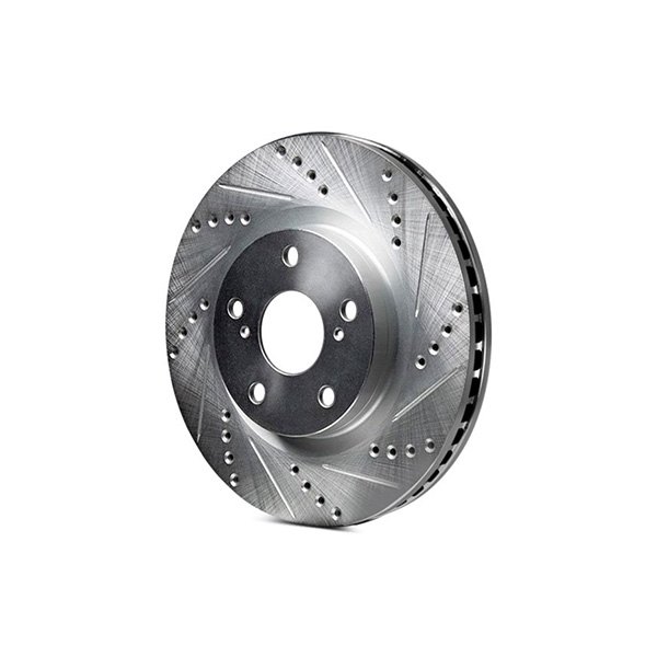 Rear R1 Concepts eLine Silver Drilled Slotted Brake Rotors