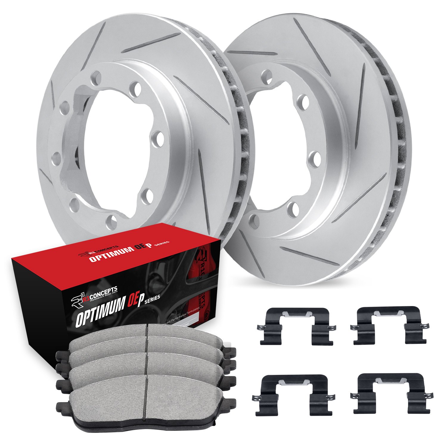 R1 Concepts® GMC Sierra 2022 Slotted Rear Brake Kit with Optimum OE Pads