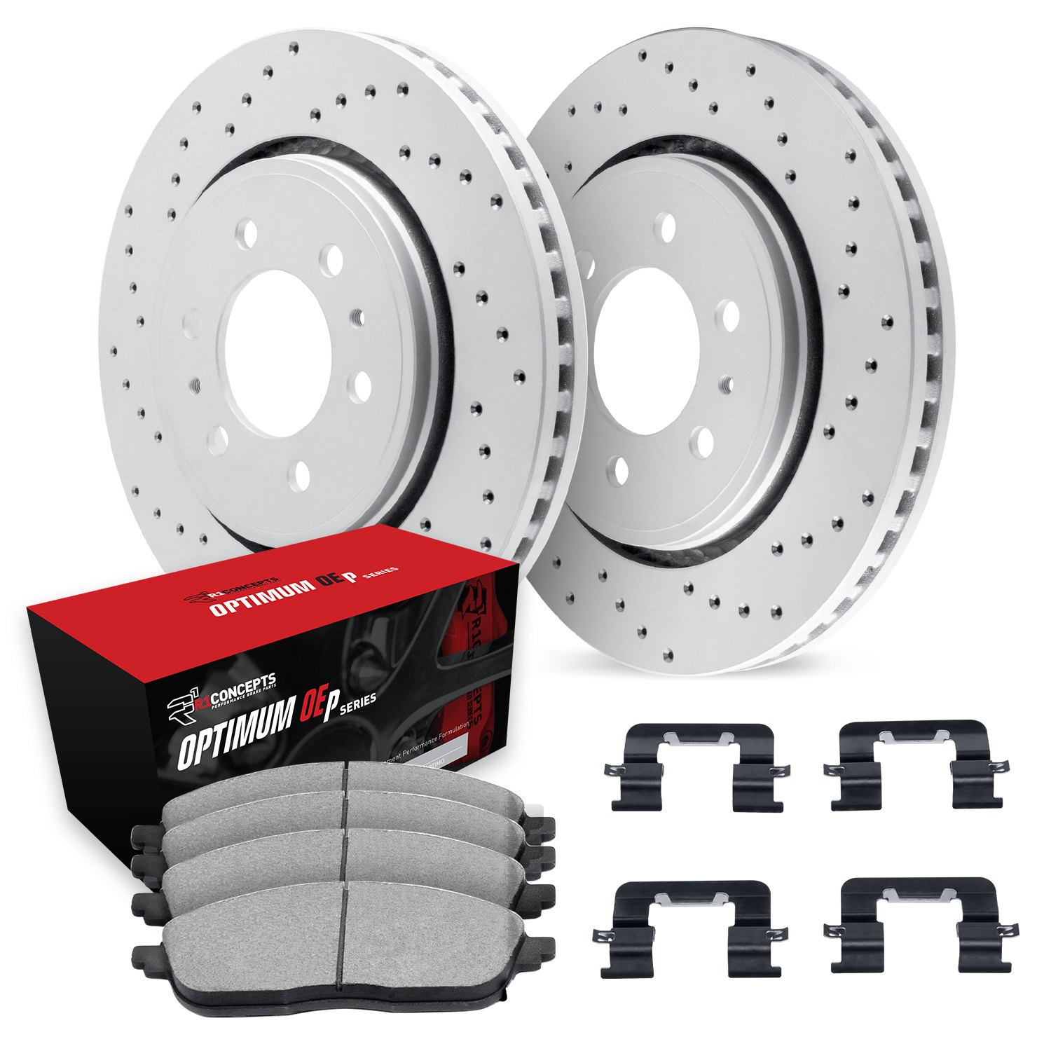 R1 Concepts Front Brakes And Rotors Kit |Front Brake Pads| Brake Rotors And Pads| Optimum OEp Brake Pads And Rotors| Hardware Kit WHUH1-48068