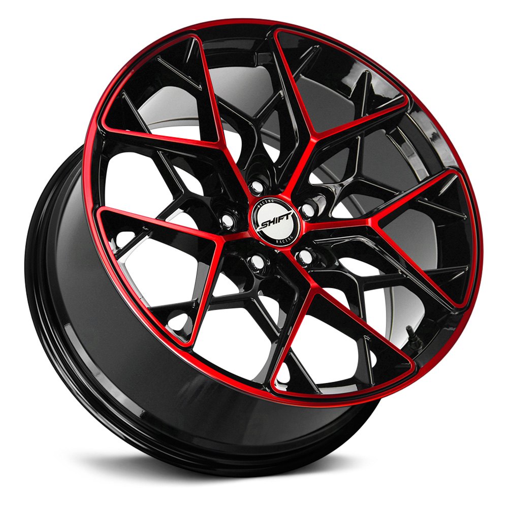 Shift wheels piston wheels gloss black with machined red accents rims