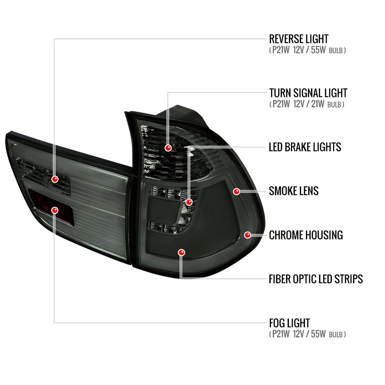 Spec-D® - BMW X5 2002 Black/Smoke Fiber Optic LED Tail Lights