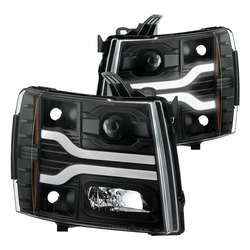 Spyder® - Chevy Silverado 1500 2011 Black DRL Bar Projector LED Headlights Led Headlight Bulbs For 2011 Chevy Silverado