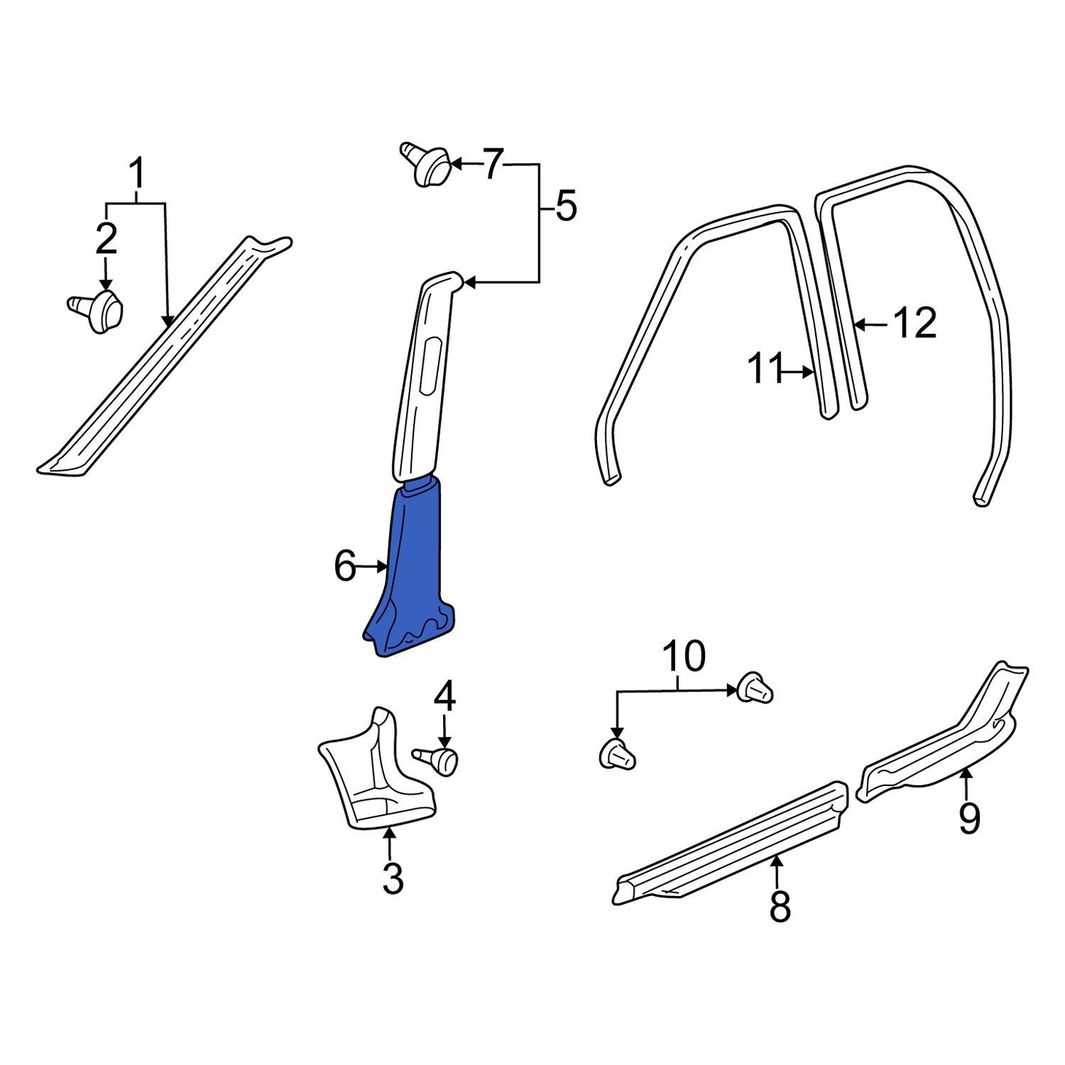 Suzuki OE 7615165D10T01 Right Lower Door Pillar Post Trim Set