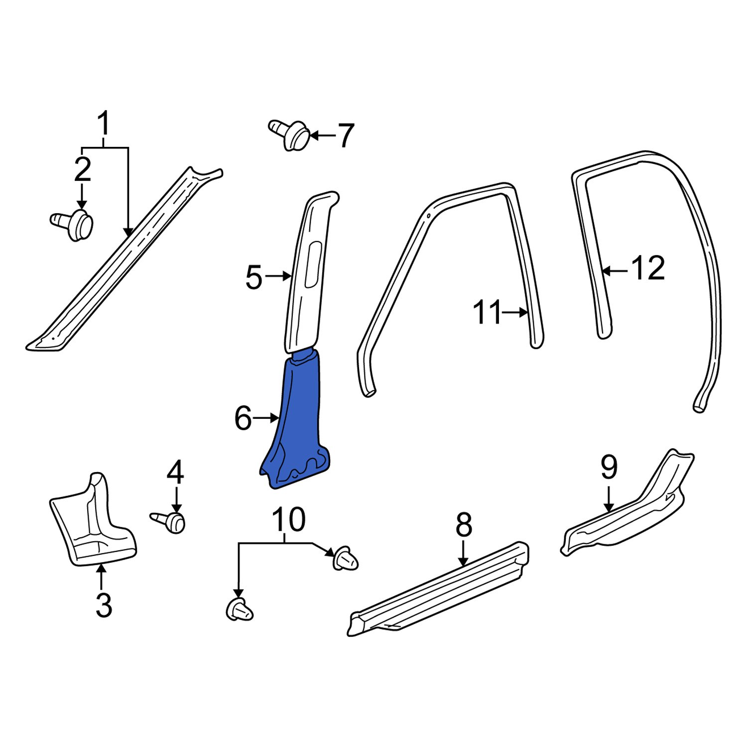 Suzuki OE 7615165D10T01 Right Lower Door Pillar Post Trim Set