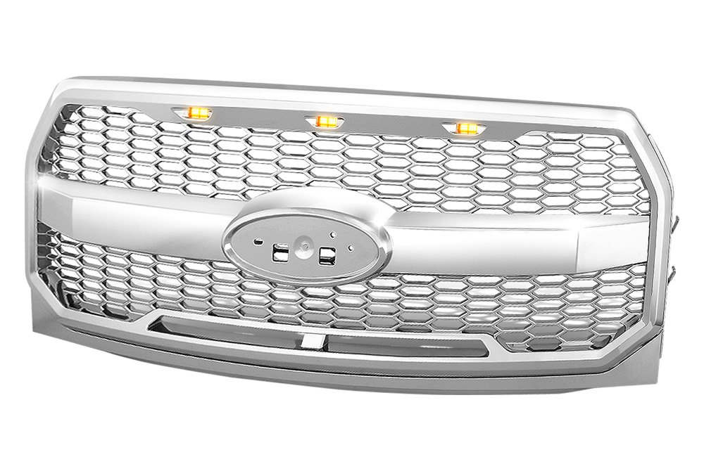 Torxe™ 40-1001569 - 1-Pc Chrome Honeycomb Mesh Main Grille with Amber LED  Running Lights