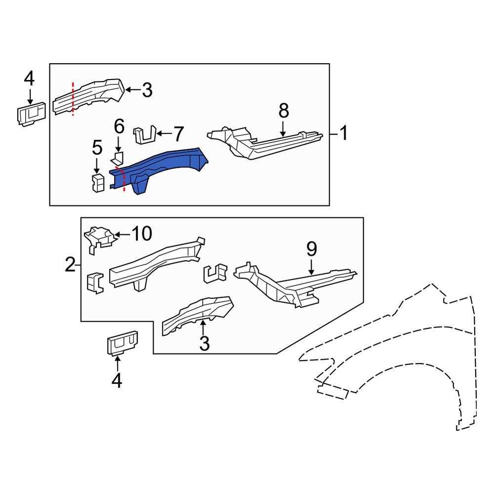 Toyota OE 571010T011 Front Right Frame Side Member Assembly