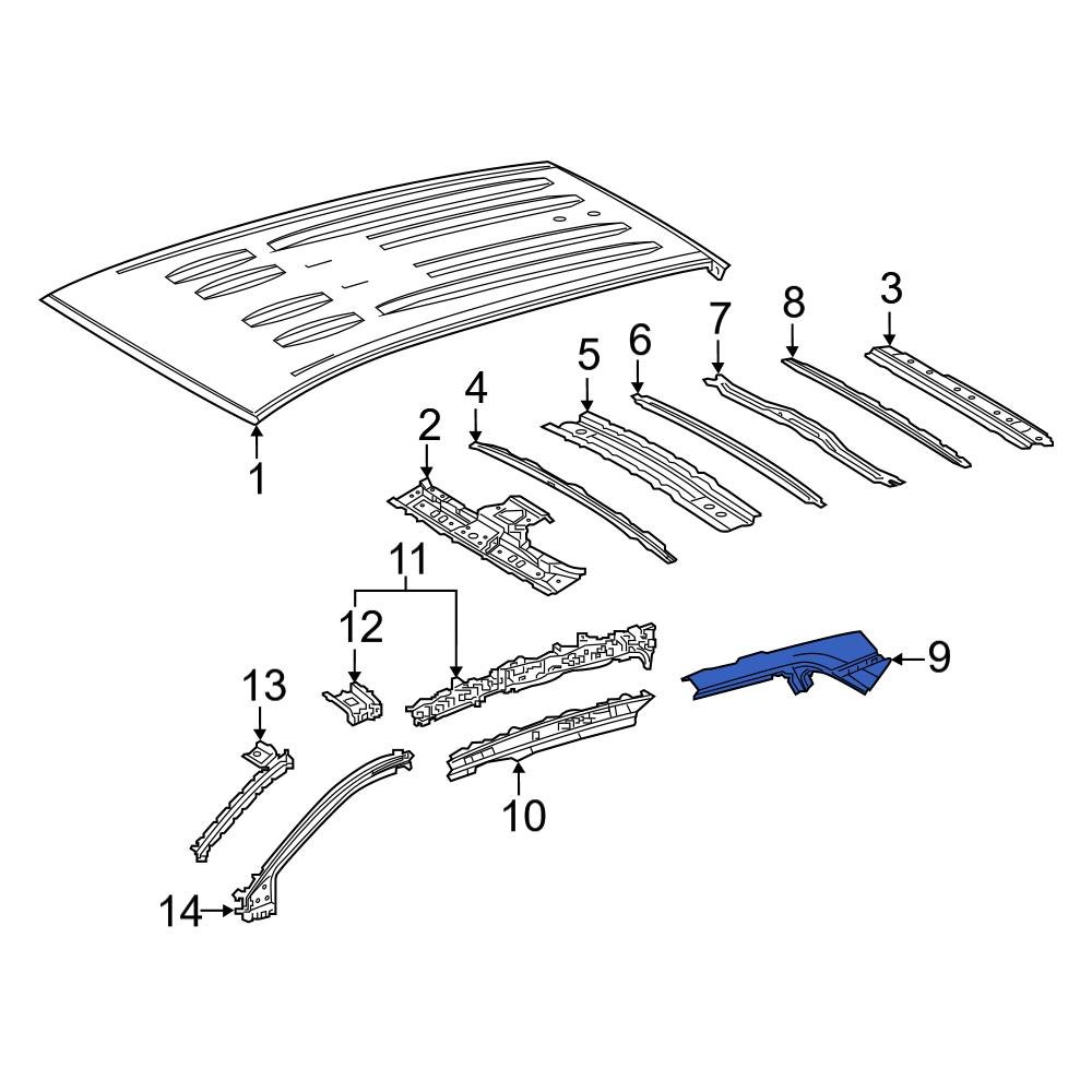 Toyota OE 612100R011 Right Outer Roof Side Rail