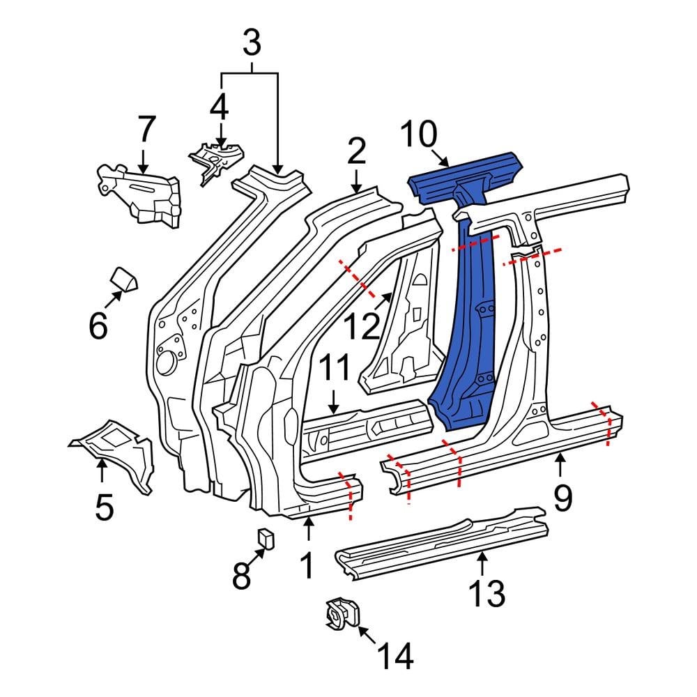 Toyota OE 61304AC010 Left Inner Body BPillar Reinforcement