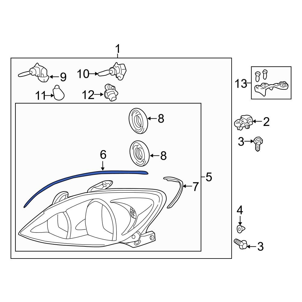 Toyota OE 81172AA030 Left Upper Headlight Lens Gasket