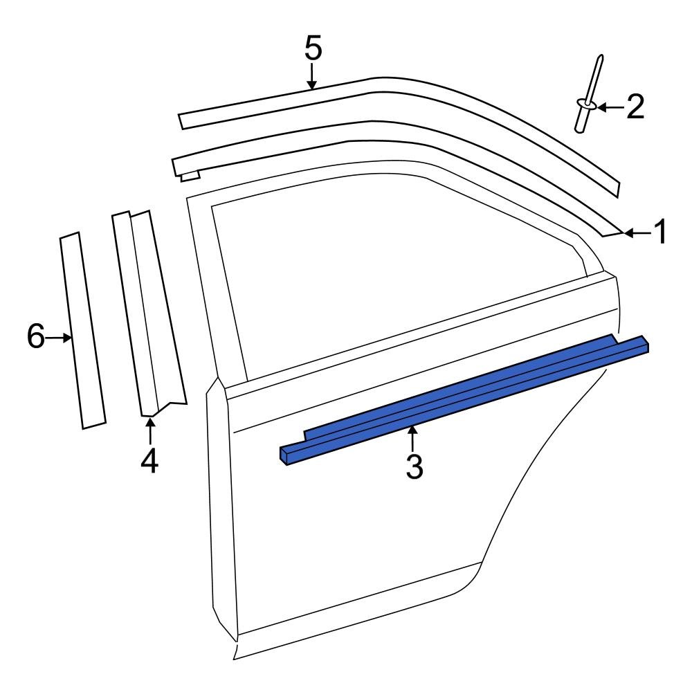 Toyota OE 7573006110 Rear Right Outer Door Belt Molding