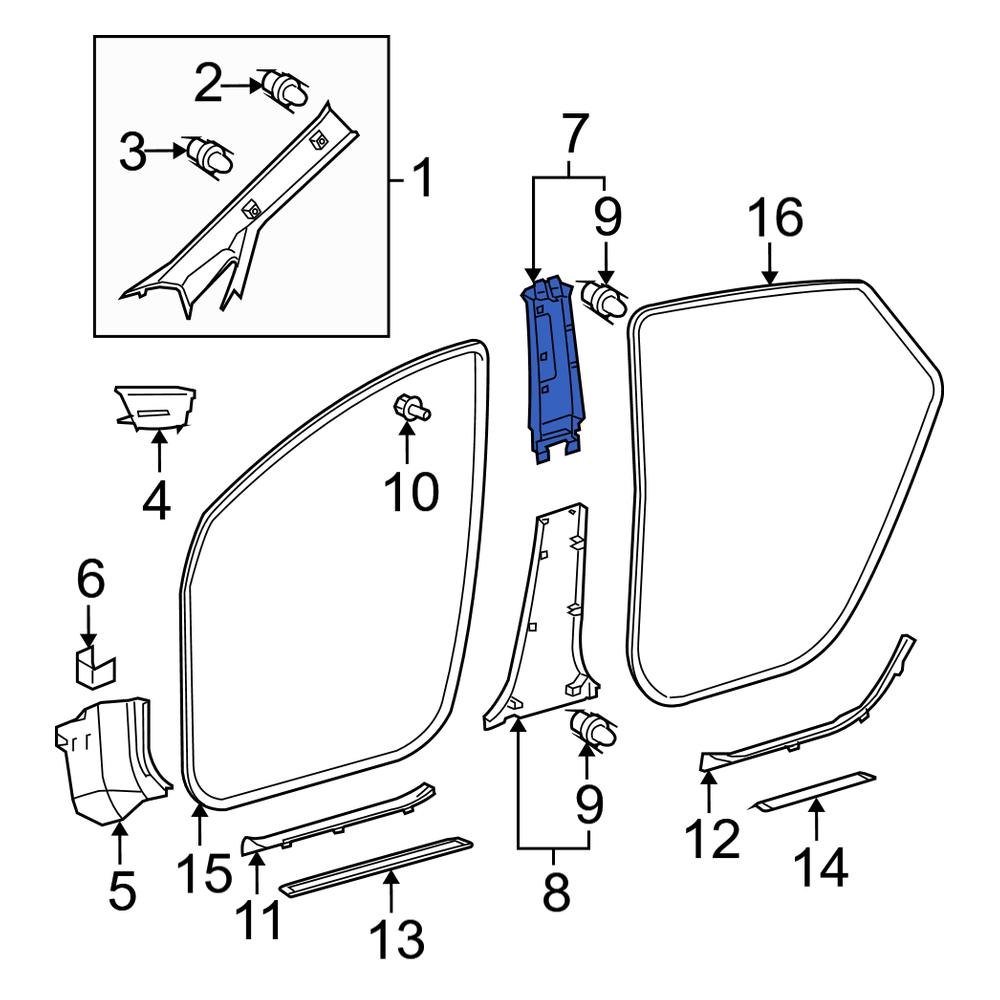 Toyota OE 6241447040E0 Left Lower Door Pillar Post Trim Set