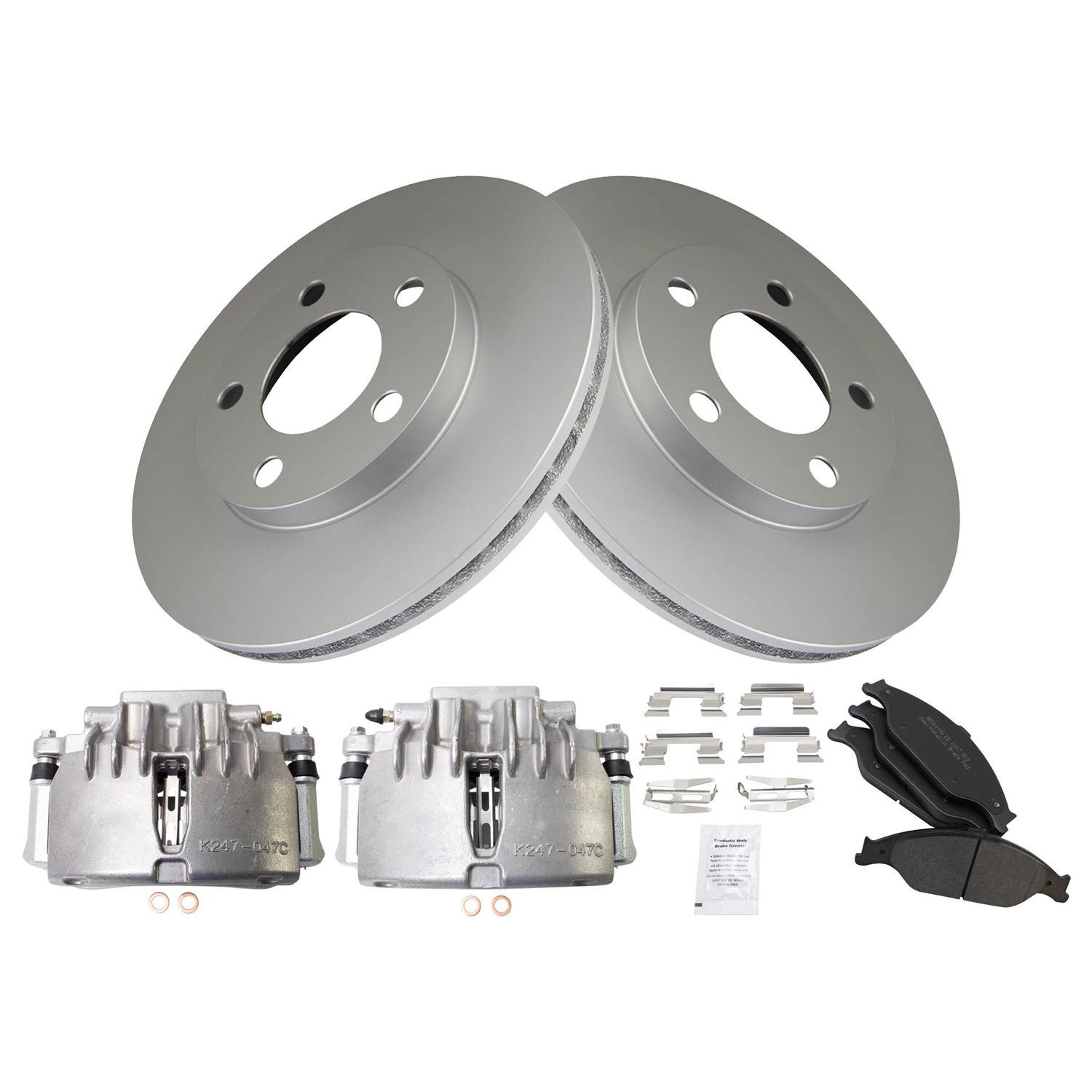 TRQ® BKA25779 - Semi-Metallic Brake Pad & Rotor Kit with Calipers