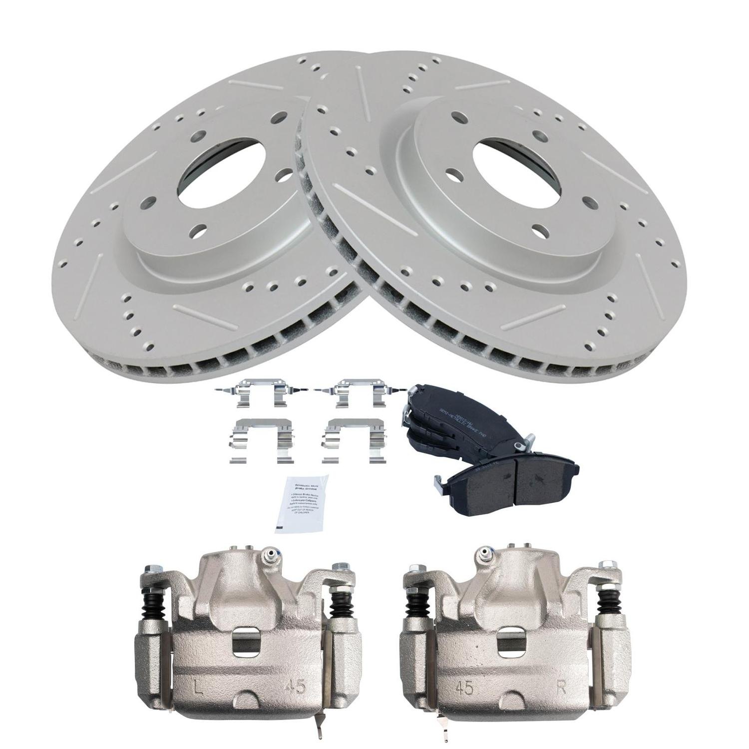 TRQ® BKA26296 SemiMetallic Performance Brake Pad & Rotor Kit with Calipers
