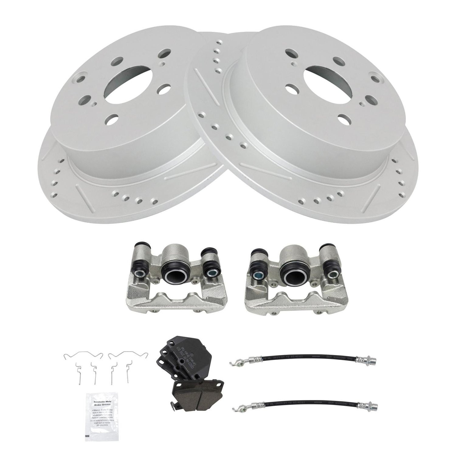 TRQ® BKA72471 - Performance Ceramic Rear Brake Kit with Calipers and Hoses