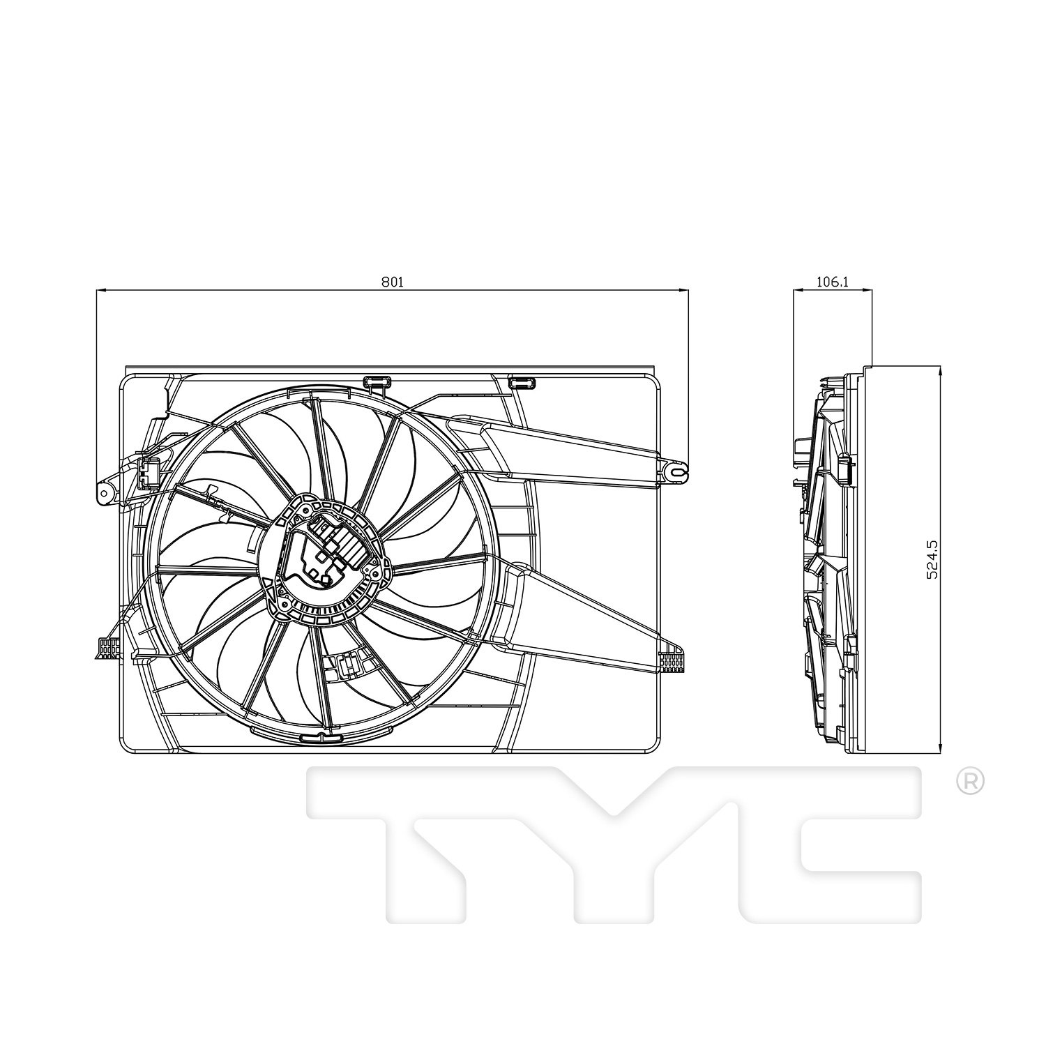TYC® 624990 - Dual Radiator and Condenser Fan Assembly