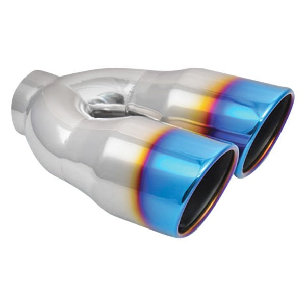 Vibrant Performance ® - 304 SS Round Rolled Edge Angle Cut Dual Burnt Blue Exhaust...