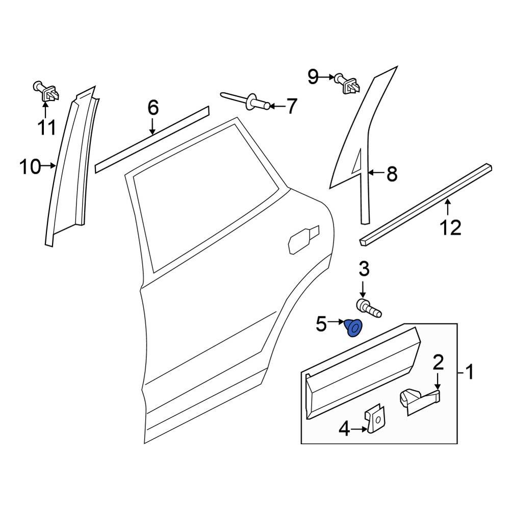 Volkswagen OE 1H0853586 Rear Lower Door Molding Grommet