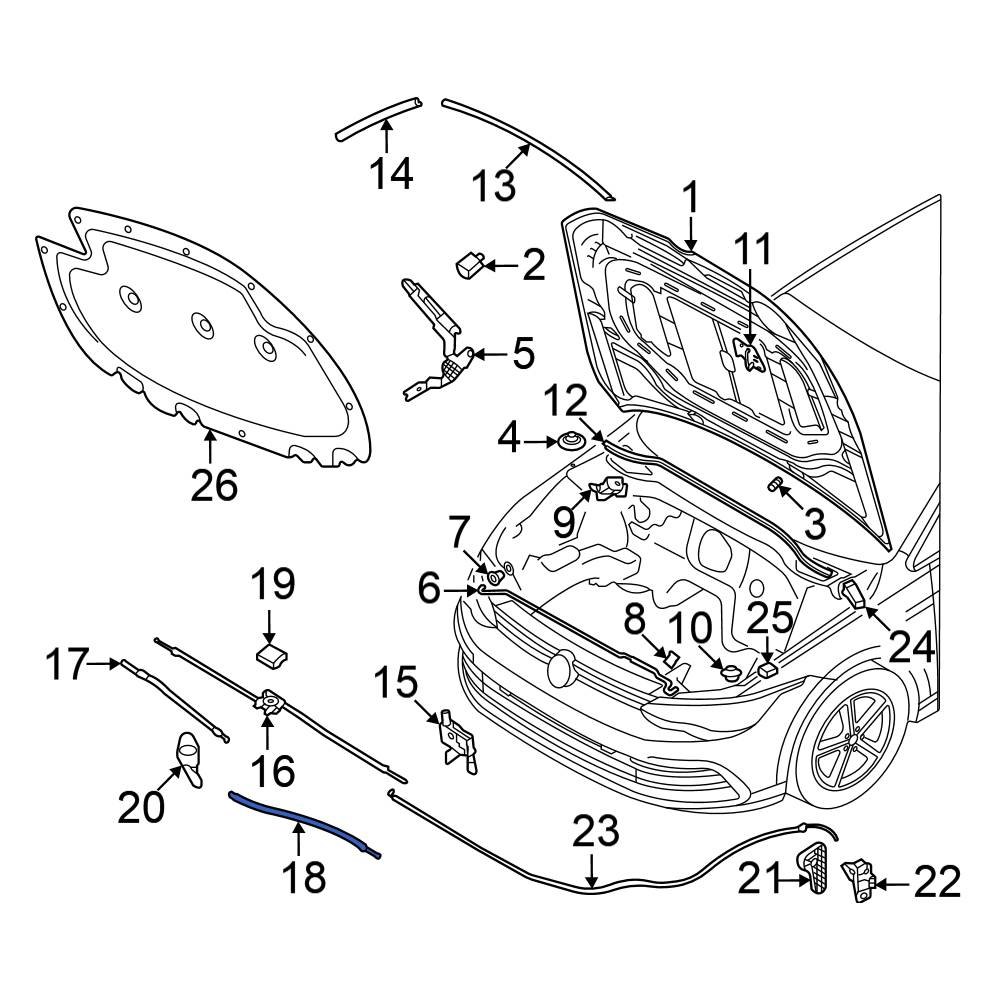 Volkswagen OE 5H0823528C Front Left Hood Release Cable