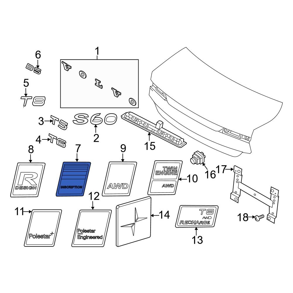 Volvo OE 32207386 Rear Deck Lid Emblem