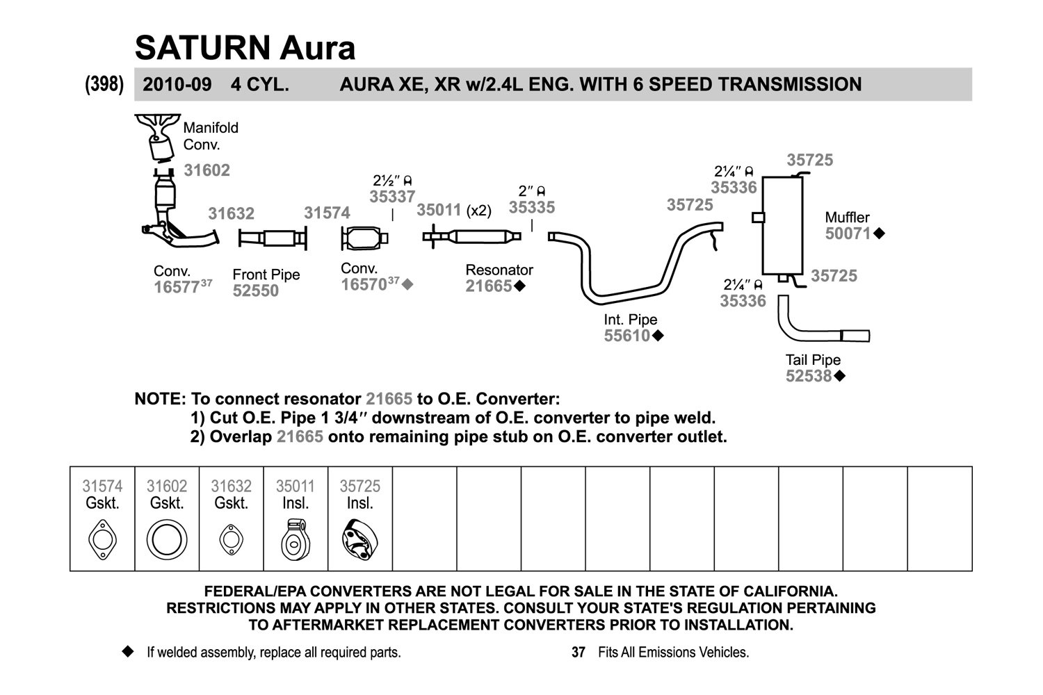 Saturn Aura XE Exhaust Flex Pipe 2.4L 4cyl 2008-2009 4Speed Auto - Muffler  Express Ltd.
