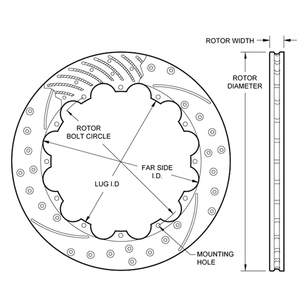 Wilwood® 160-13544-BK - 48 Curved Vane Drilled and Slotted 2-Piece ...