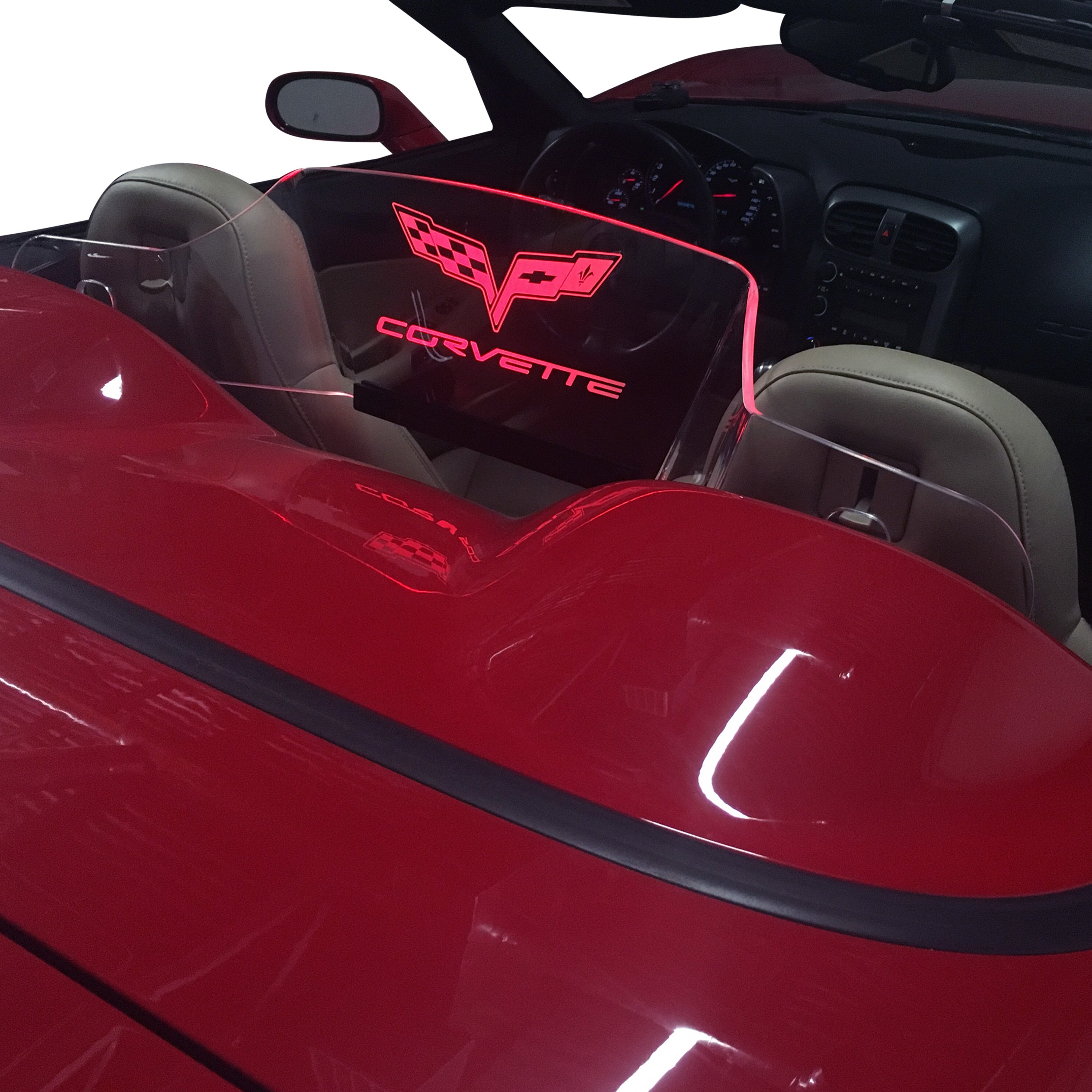 WindRestrictor® C6 WRclear1Red Red Wind Deflector with C6 Flags & Text Logo